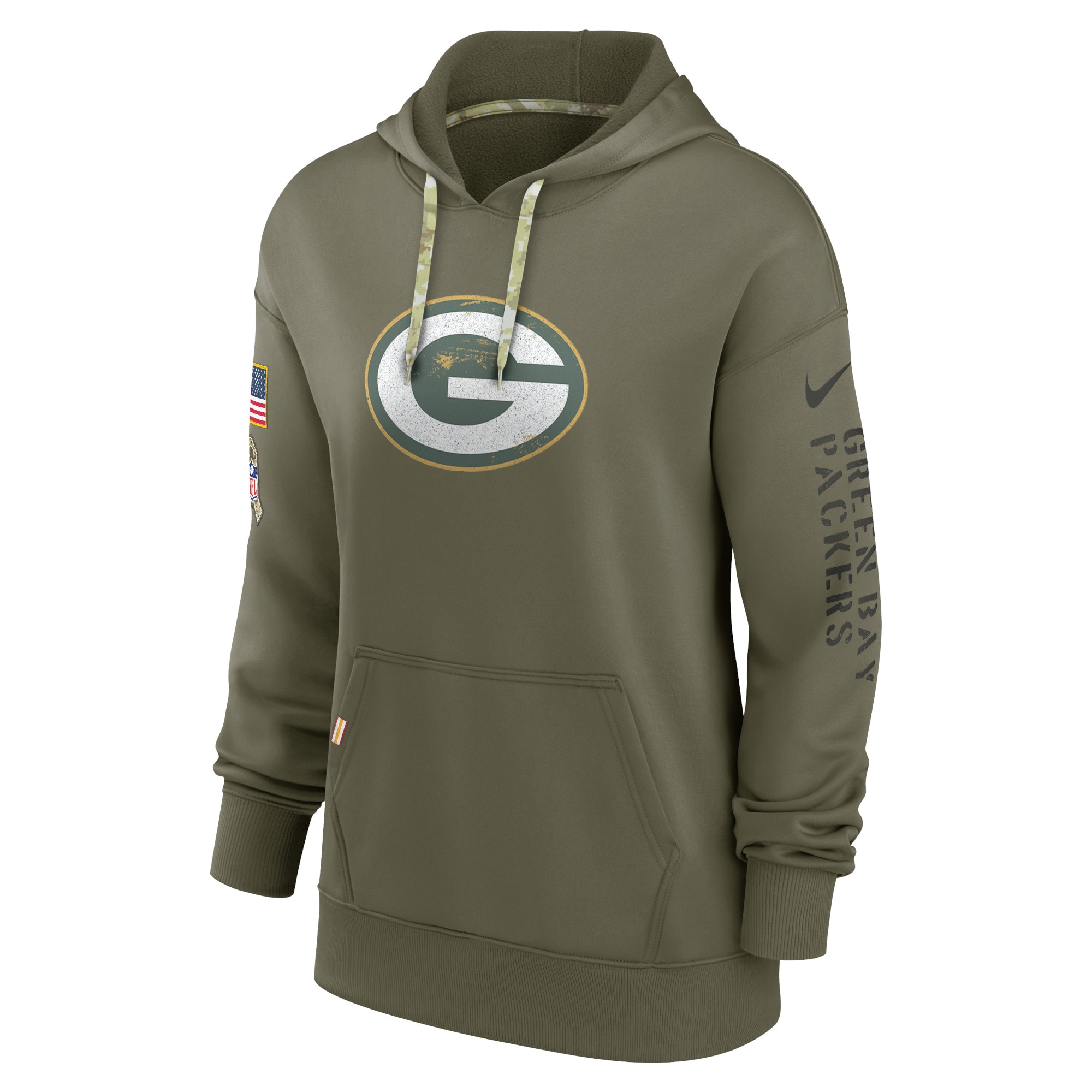 Women's Green Bay Packers Nike Olive 2022 Salute To Service Performance Pullover Hoodie
