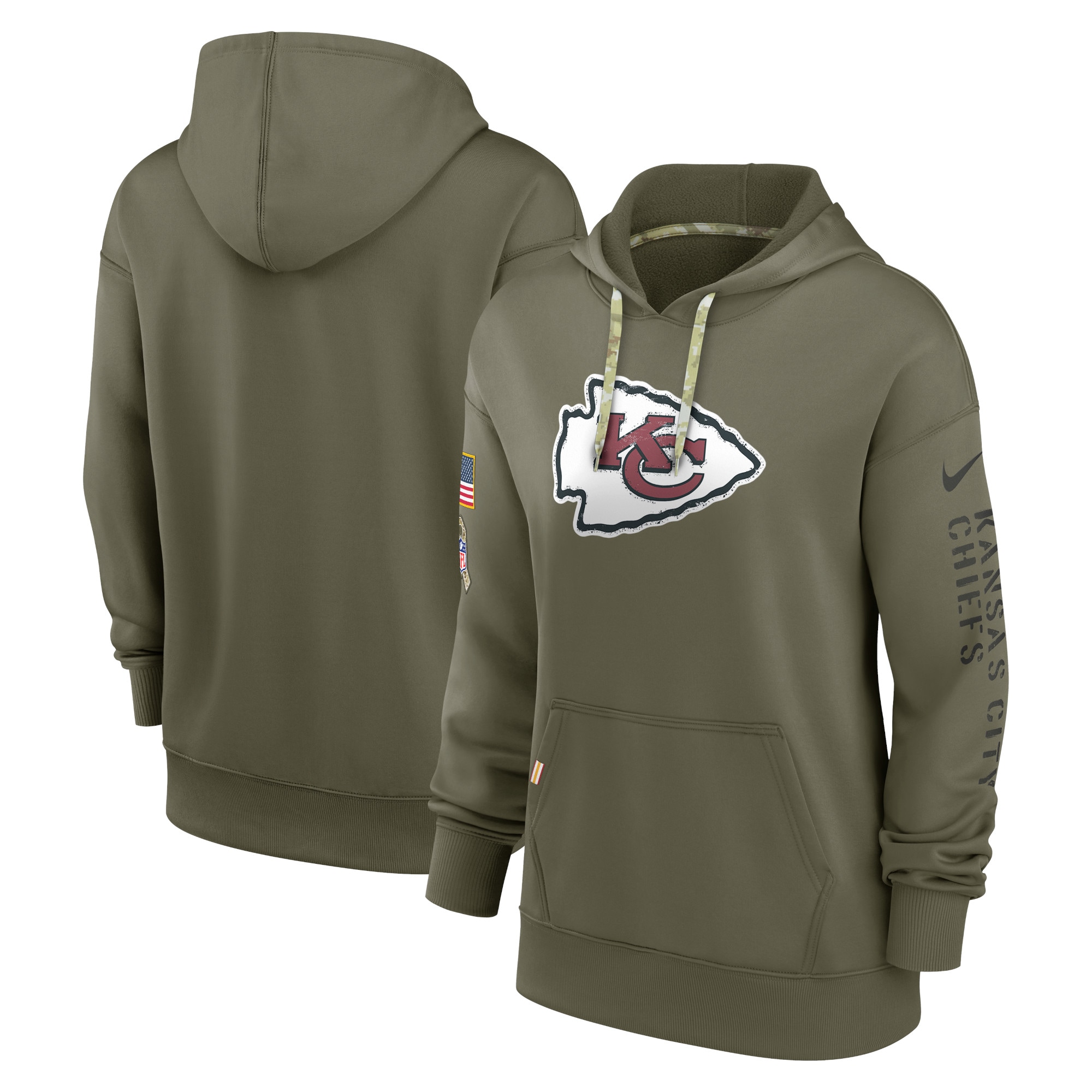 Women's Kansas City Chiefs Nike Olive 2022 Salute To Service Performance Pullover Hoodie