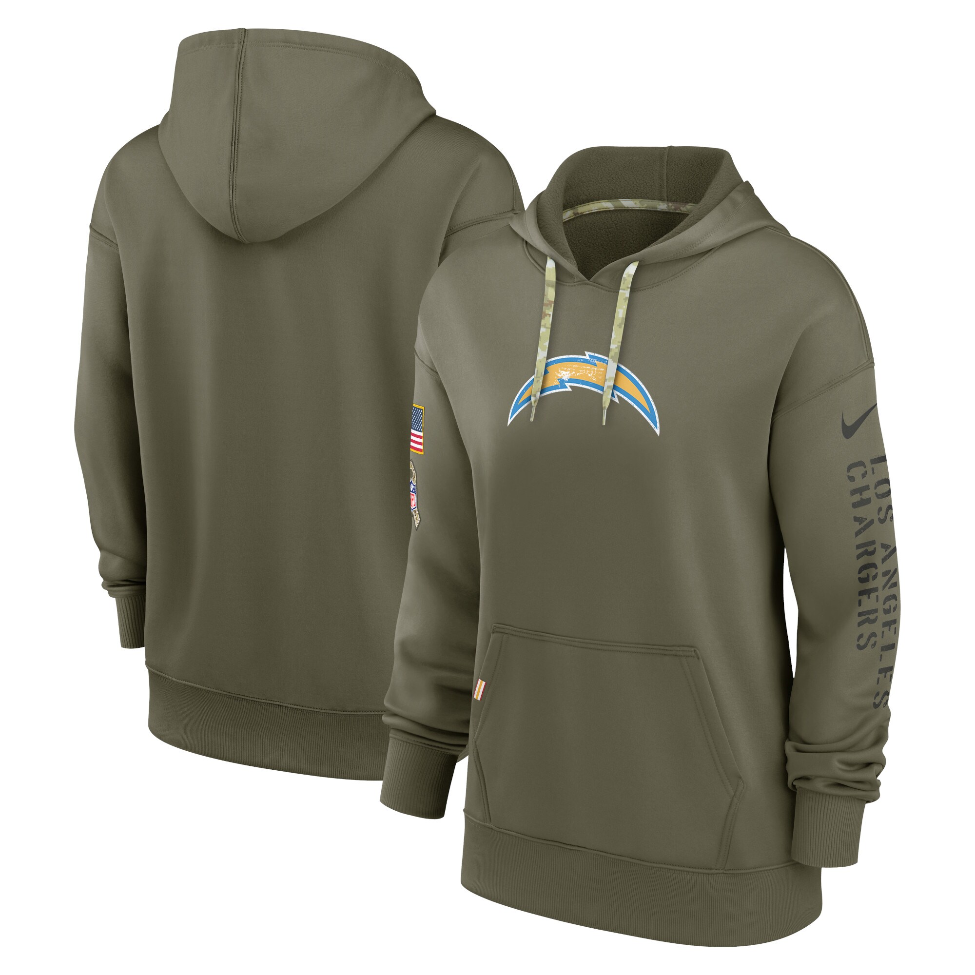 Women's Los Angeles Chargers Nike Olive 2022 Salute To Service Performance Pullover Hoodie