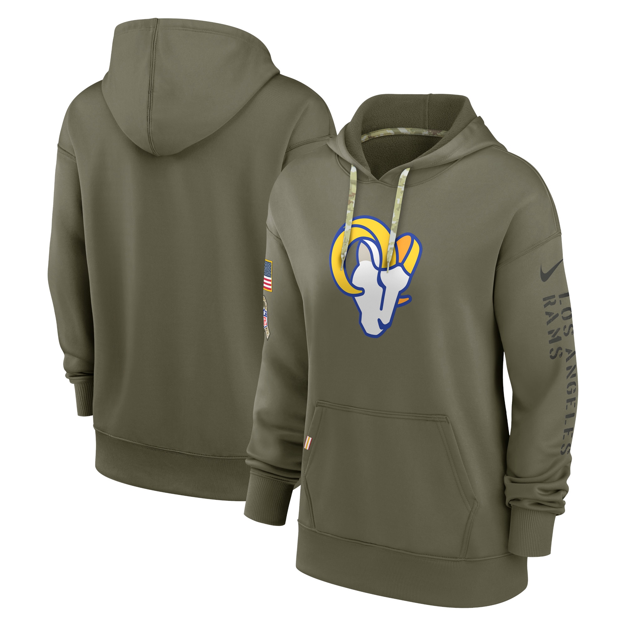 Women's Los Angeles Rams Nike Olive 2022 Salute To Service Performance Pullover Hoodie