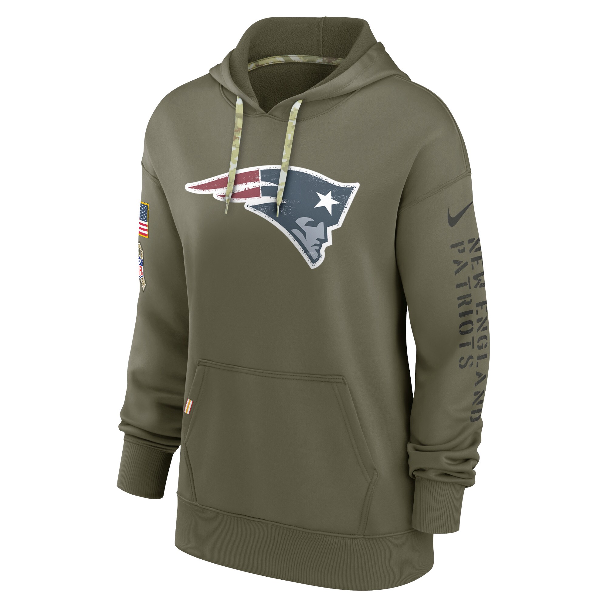 Women's New England Patriots Nike Olive 2022 Salute To Service Performance Pullover Hoodie