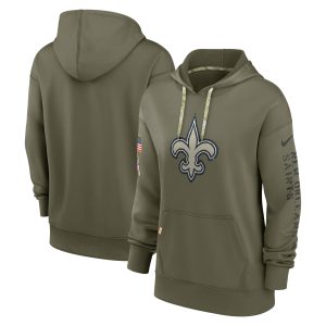 Women's New Orleans Saints Nike Olive 2022 Salute To Service Performance Pullover Hoodie