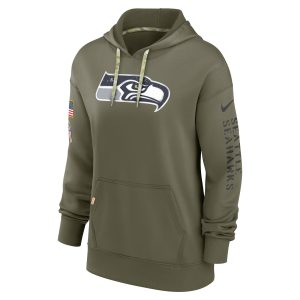 Women's Seattle Seahawks Nike Olive 2022 Salute To Service Performance Pullover Hoodie