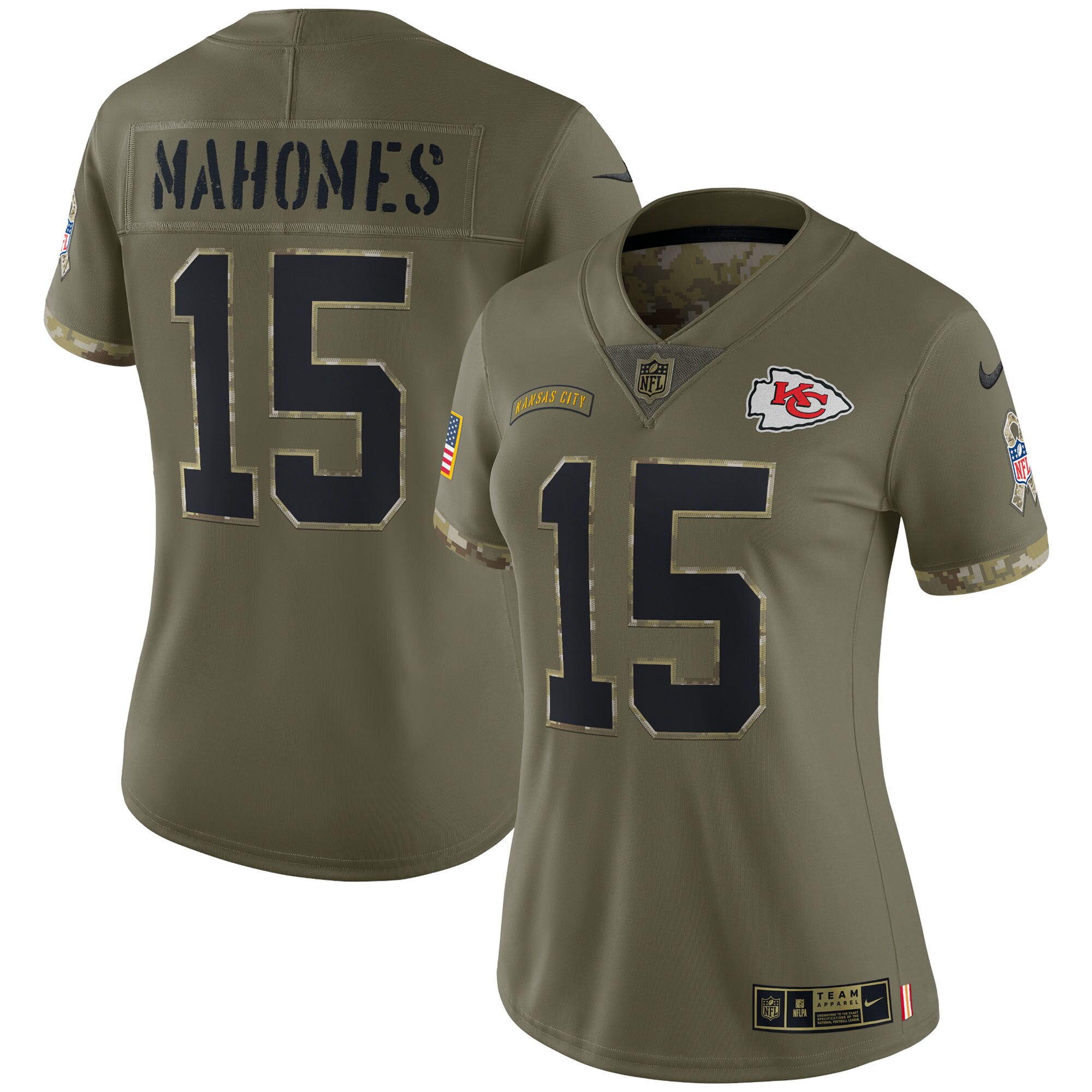 Women's Kansas City Chiefs Patrick Mahomes Nike Olive 2022 Salute To Service Limited Jersey