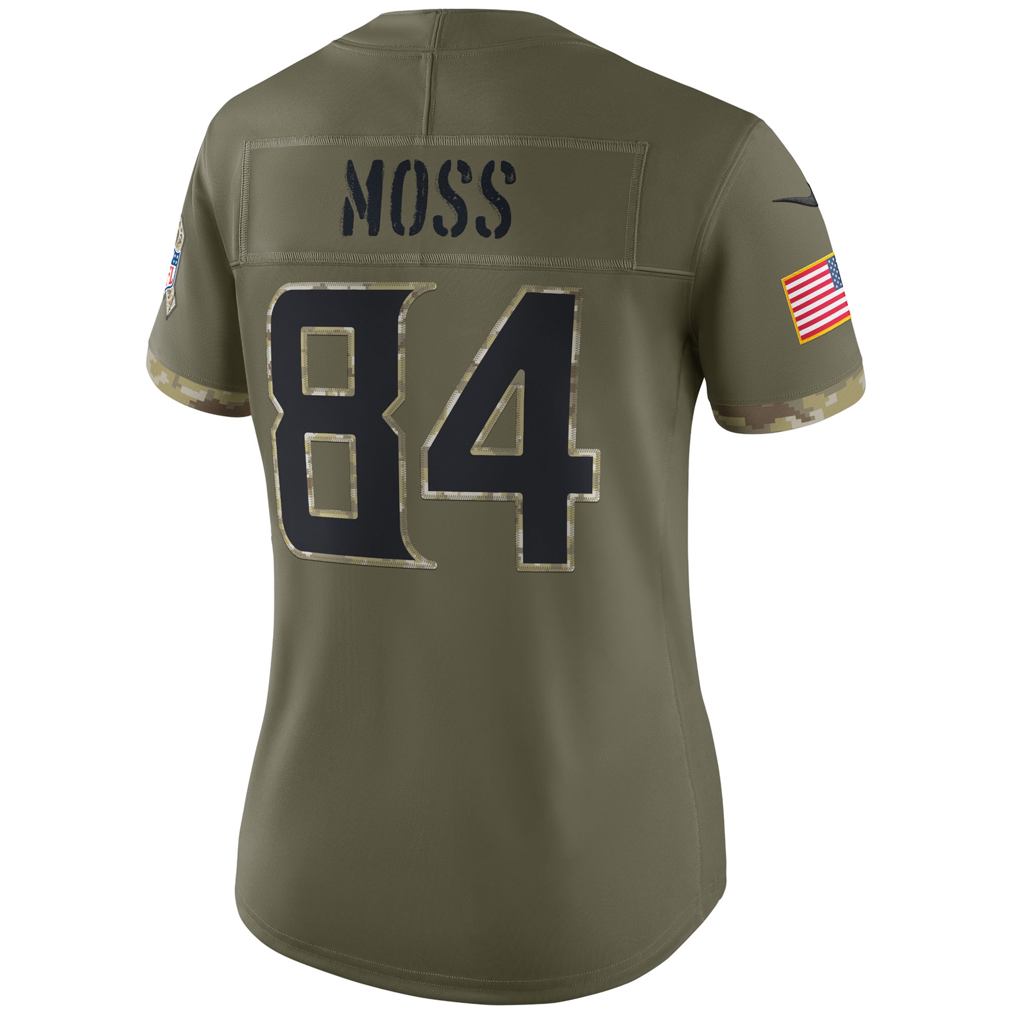 Women's Minnesota Vikings Randy Moss Nike Olive 2022 Salute To Service Retired Player Limited Jersey