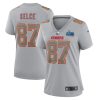 Women's Kansas City Chiefs Travis Kelce Nike Gray Super Bowl LVII Patch Atmosphere Fashion Game Jersey