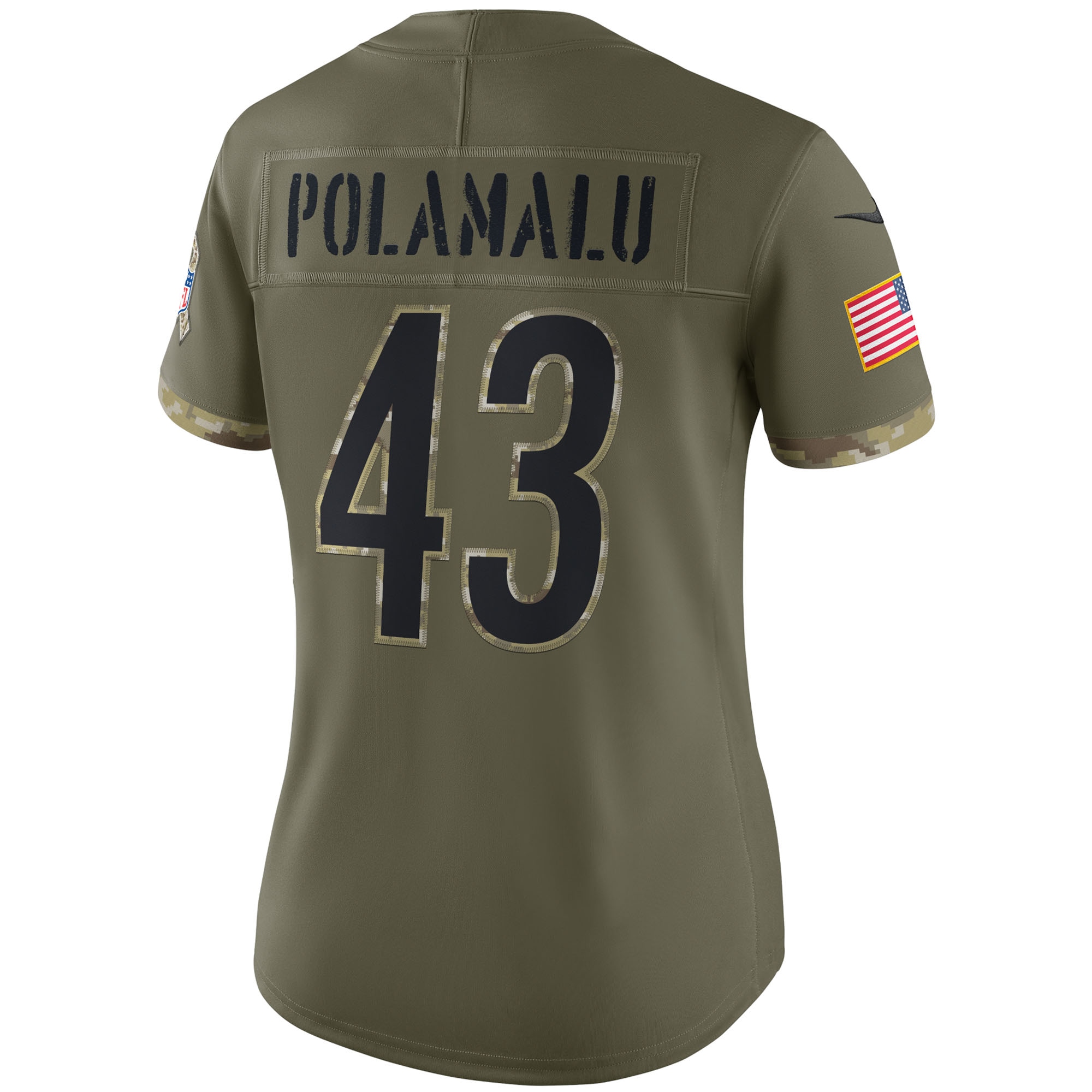 Women's Pittsburgh Steelers Troy Polamalu Nike Olive 2022 Salute To Service Retired Player Limited Jersey