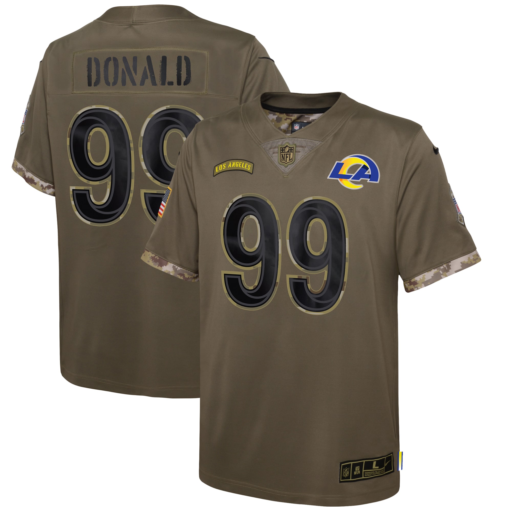 Youth Los Angeles Rams Aaron Donald Nike Olive 2022 Salute To Service Player Limited Jersey