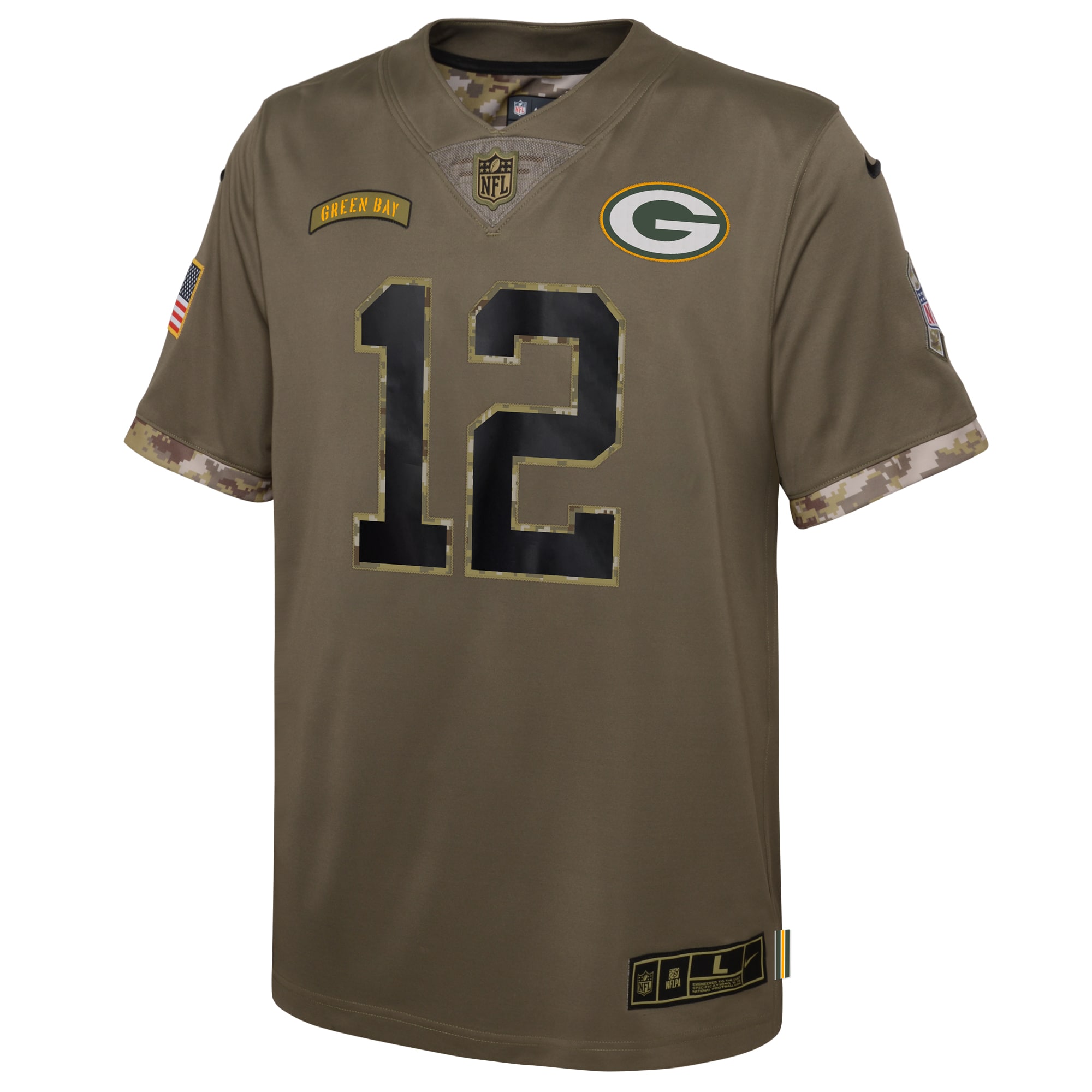 Youth Green Bay Packers Aaron Rodgers Nike Olive 2022 Salute To Service Player Limited Jersey