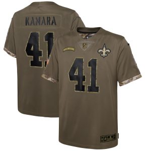 Youth New Orleans Saints Alvin Kamara Nike Olive 2022 Salute To Service Player Limited Jersey