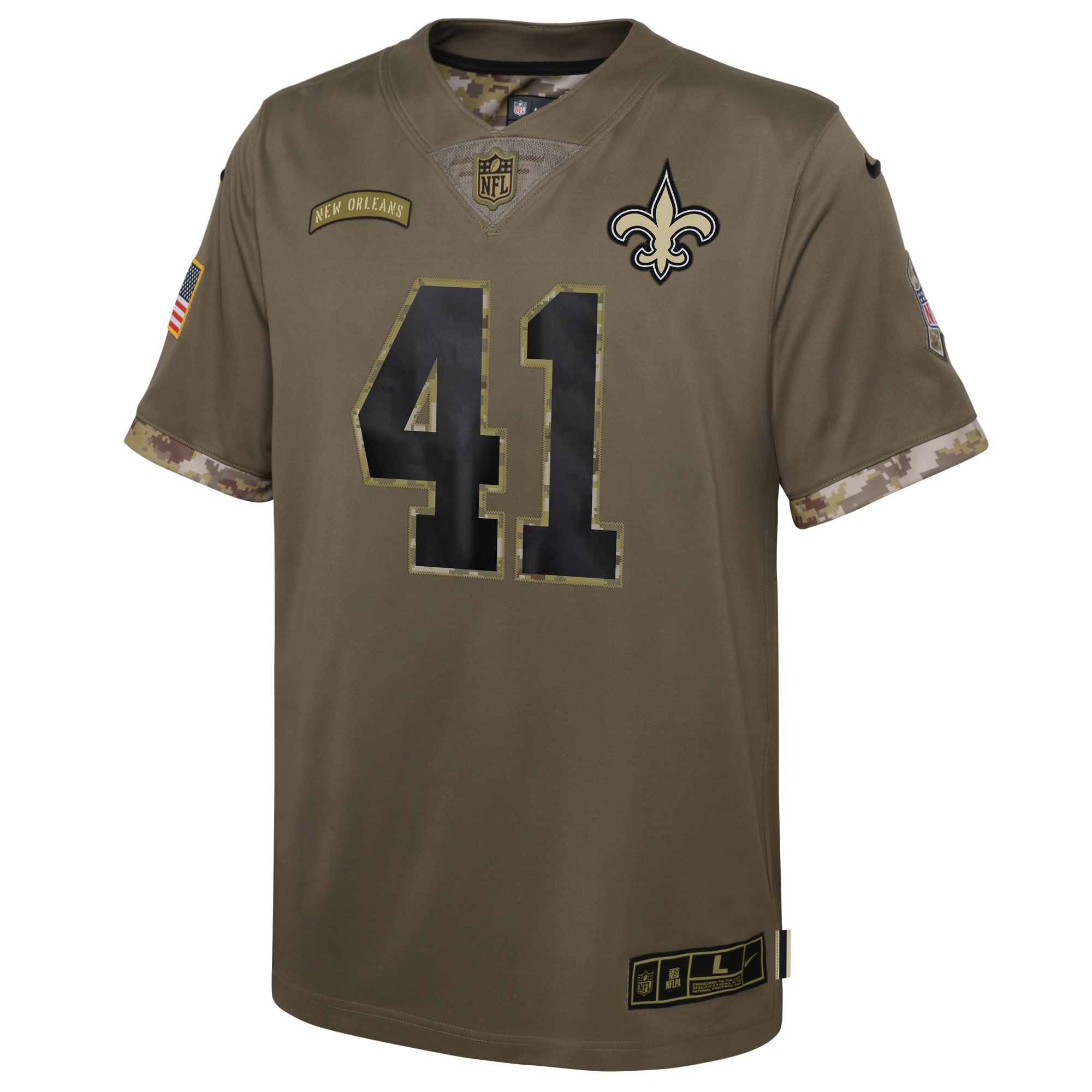 Youth New Orleans Saints Alvin Kamara Nike Olive 2022 Salute To Service Player Limited Jersey