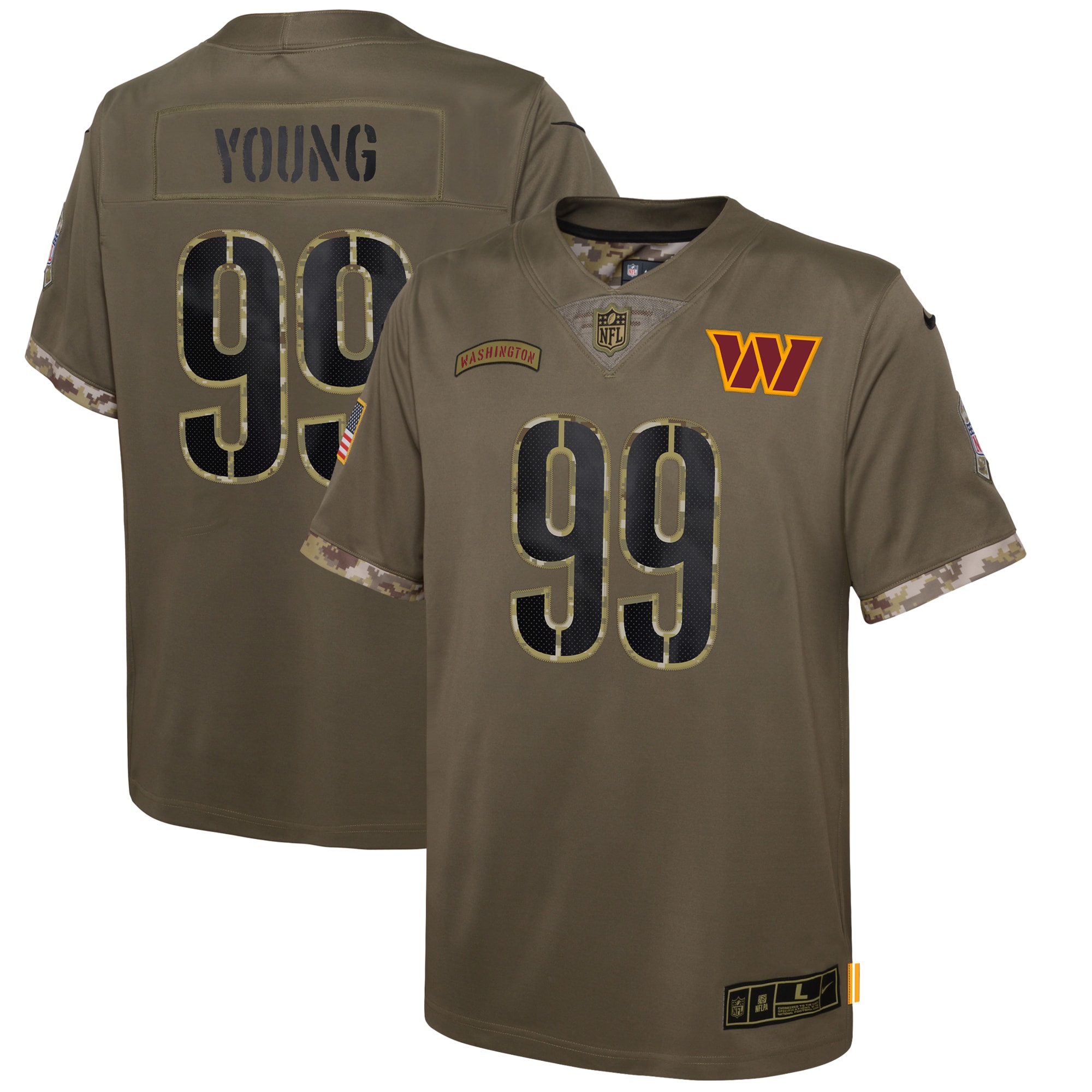 Youth Washington Commanders Chase Young Nike Olive 2022 Salute To Service Player Limited Jersey