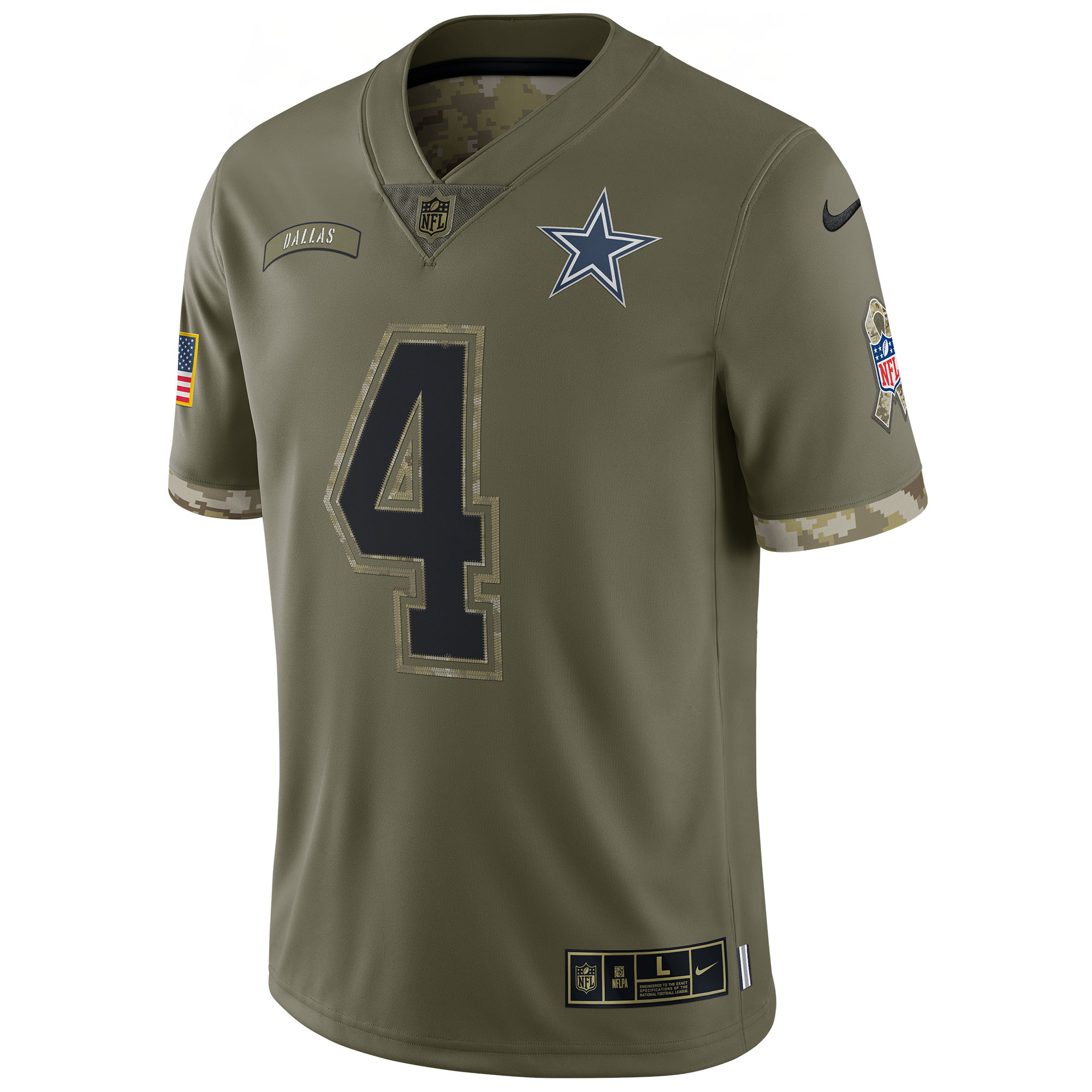 Youth Dallas Cowboys Dak Prescott Nike Olive 2022 Salute To Service Player Limited Jersey