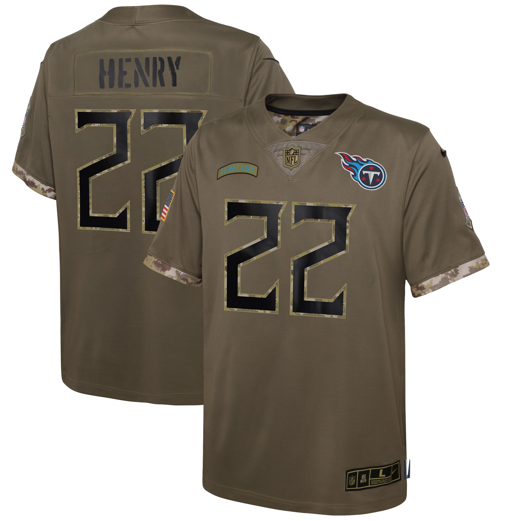 Youth Tennessee Titans Derrick Henry Nike Olive 2022 Salute To Service Player Limited Jersey