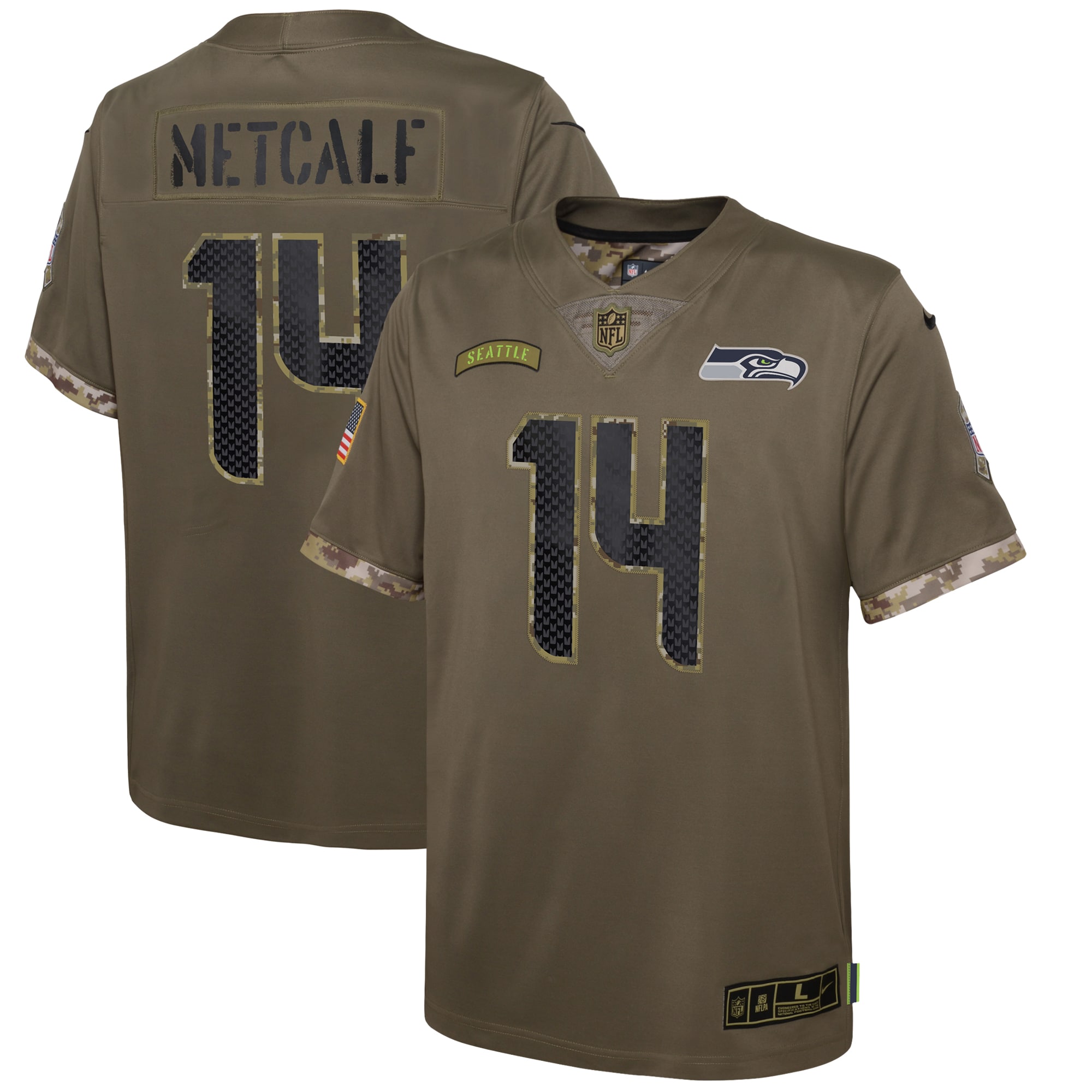 Youth Seattle Seahawks DK Metcalf Nike Olive 2022 Salute To Service Player Limited Jersey
