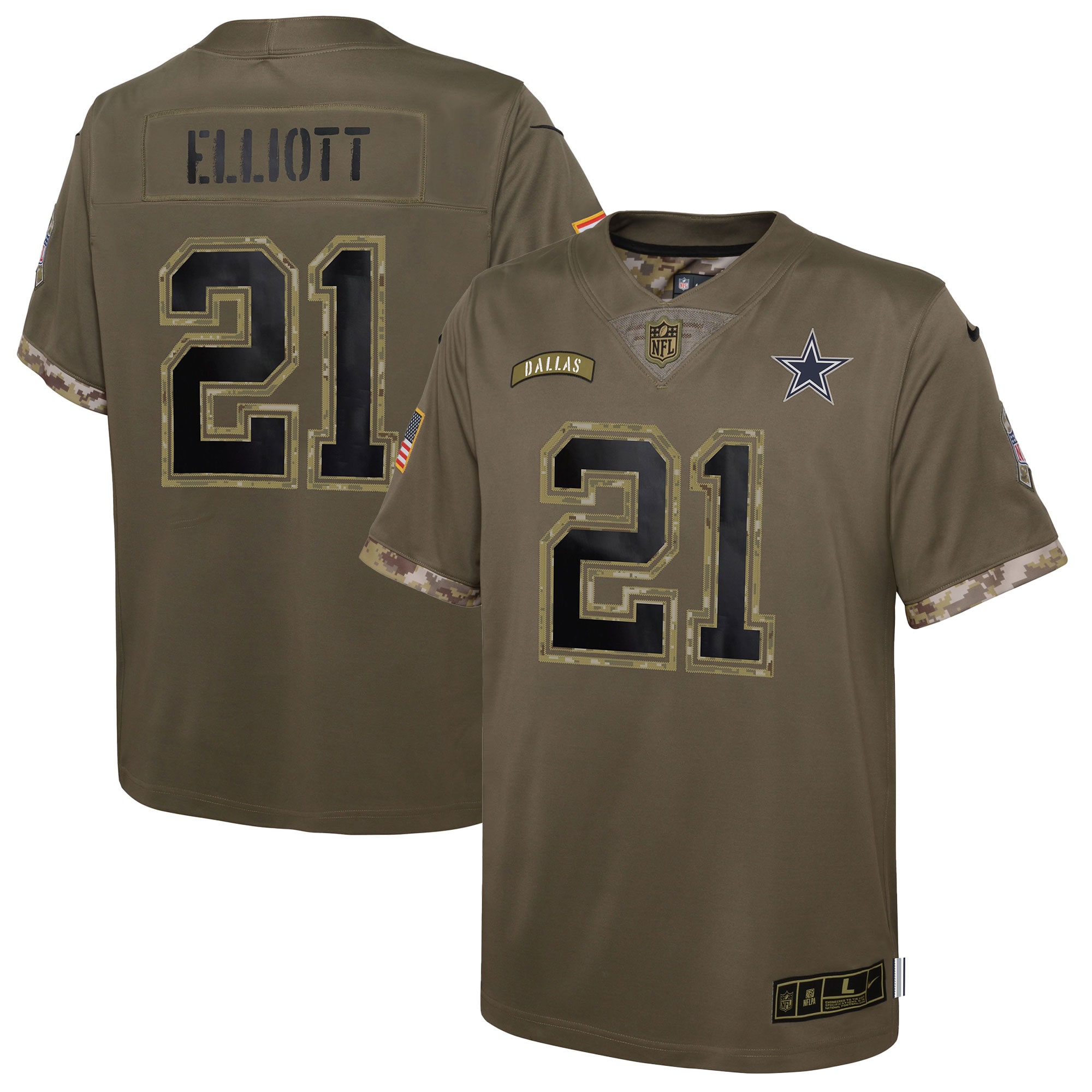 Youth Dallas Cowboys Ezekiel Elliott Nike Olive 2022 Salute To Service Player Limited Jersey