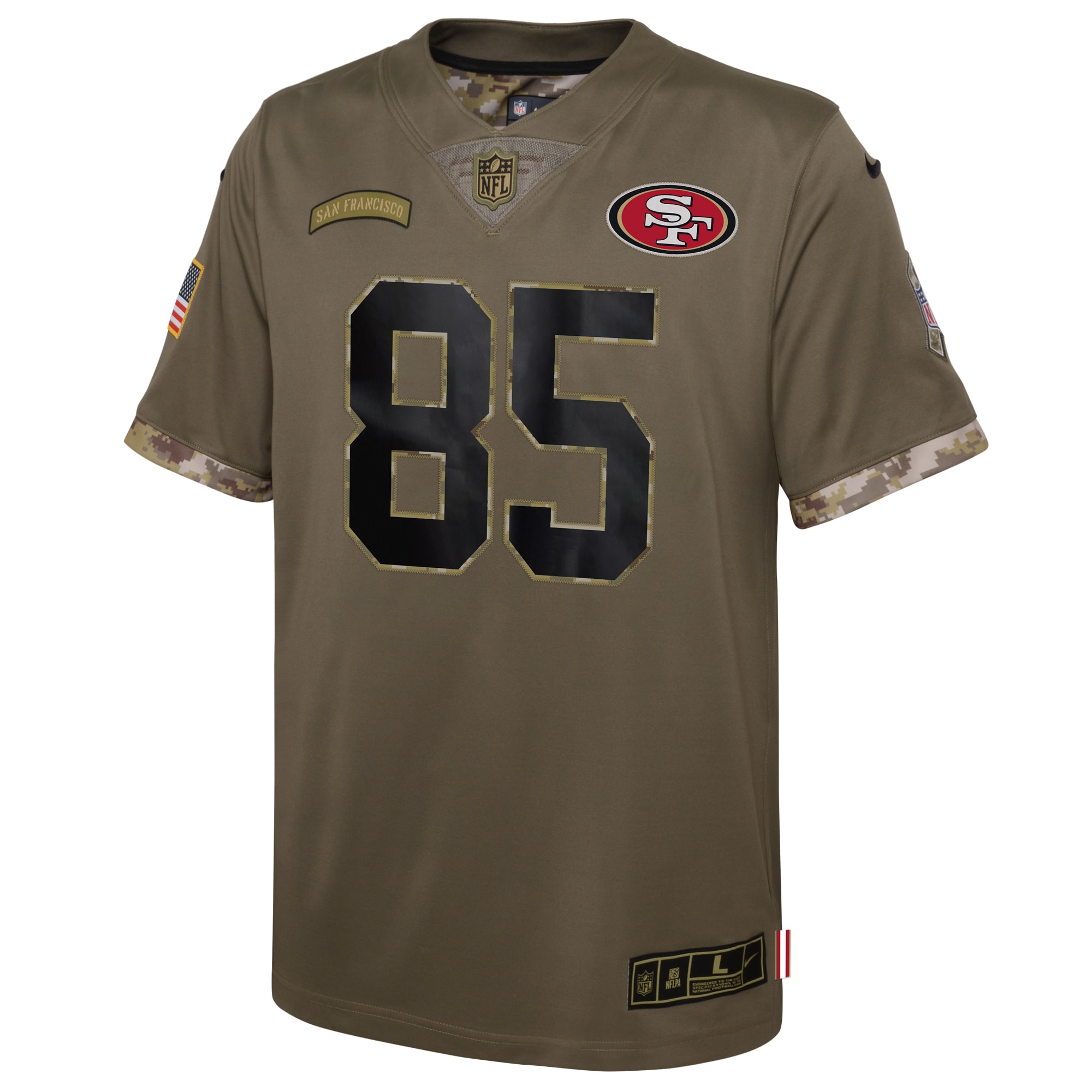 Youth San Francisco 49ers George Kittle Nike Olive 2022 Salute To Service Player Limited Jersey