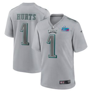 Youth Philadelphia Eagles Jalen Hurts Nike Gray Super Bowl LVII Patch Atmosphere Fashion Game Jersey