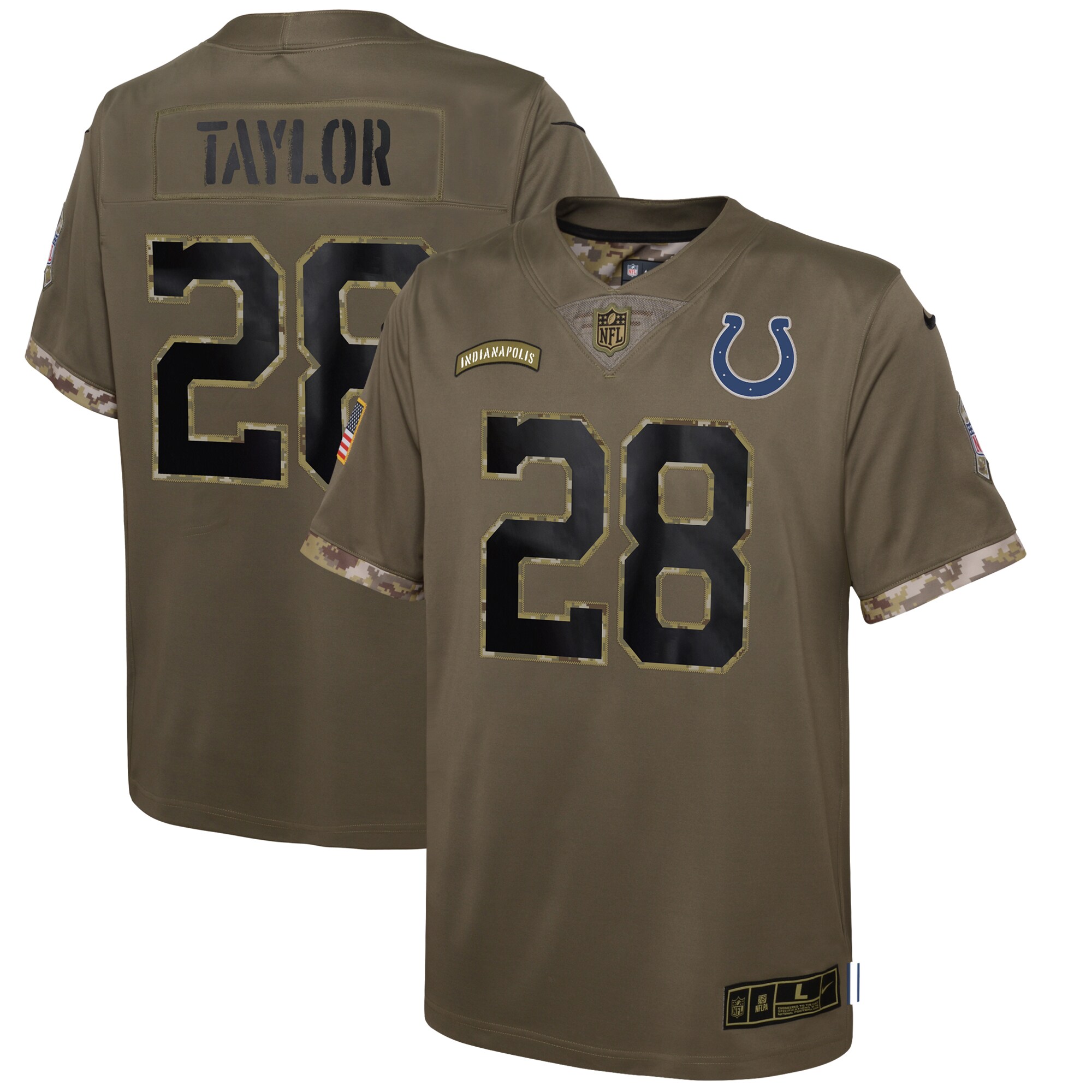 Youth Indianapolis Colts Jonathan Taylor Nike Olive 2022 Salute To Service Player Limited Jersey