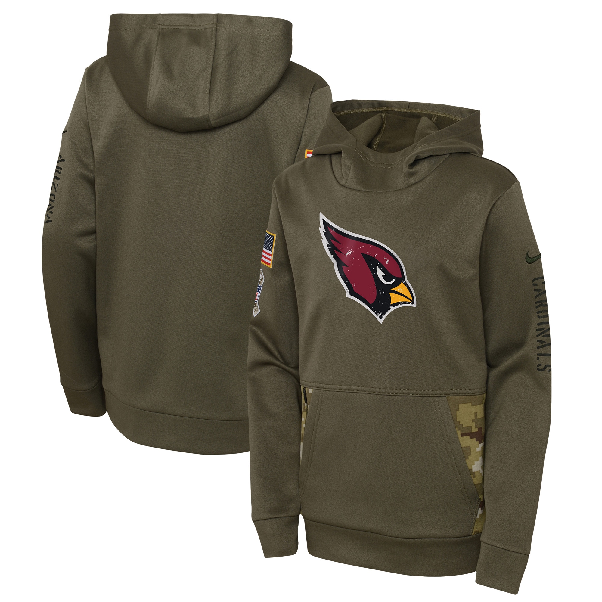 Youth Arizona Cardinals Nike Olive 2022 Salute To Service Performance Pullover Hoodie