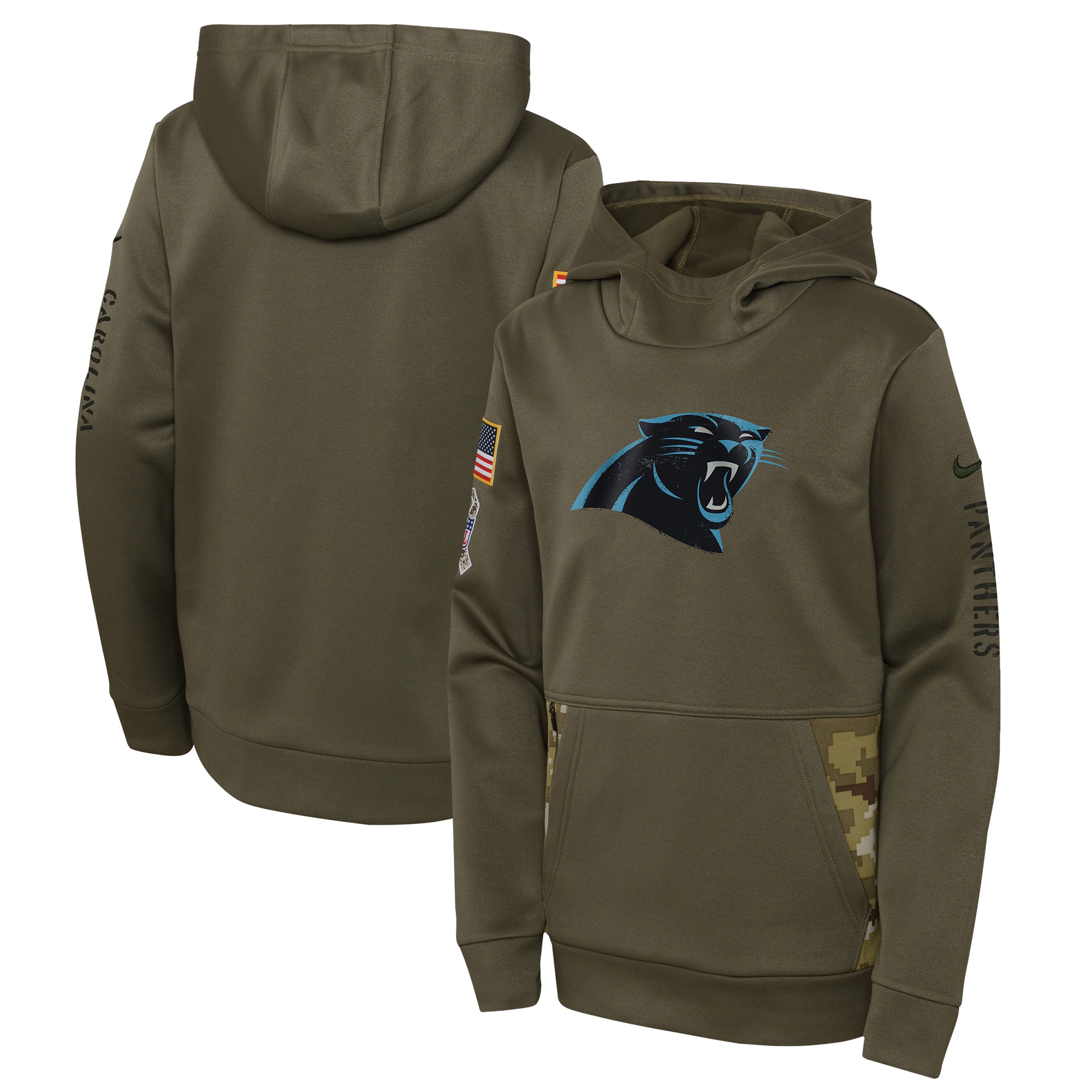 Youth Carolina Panthers Nike Olive 2022 Salute To Service Performance Pullover Hoodie