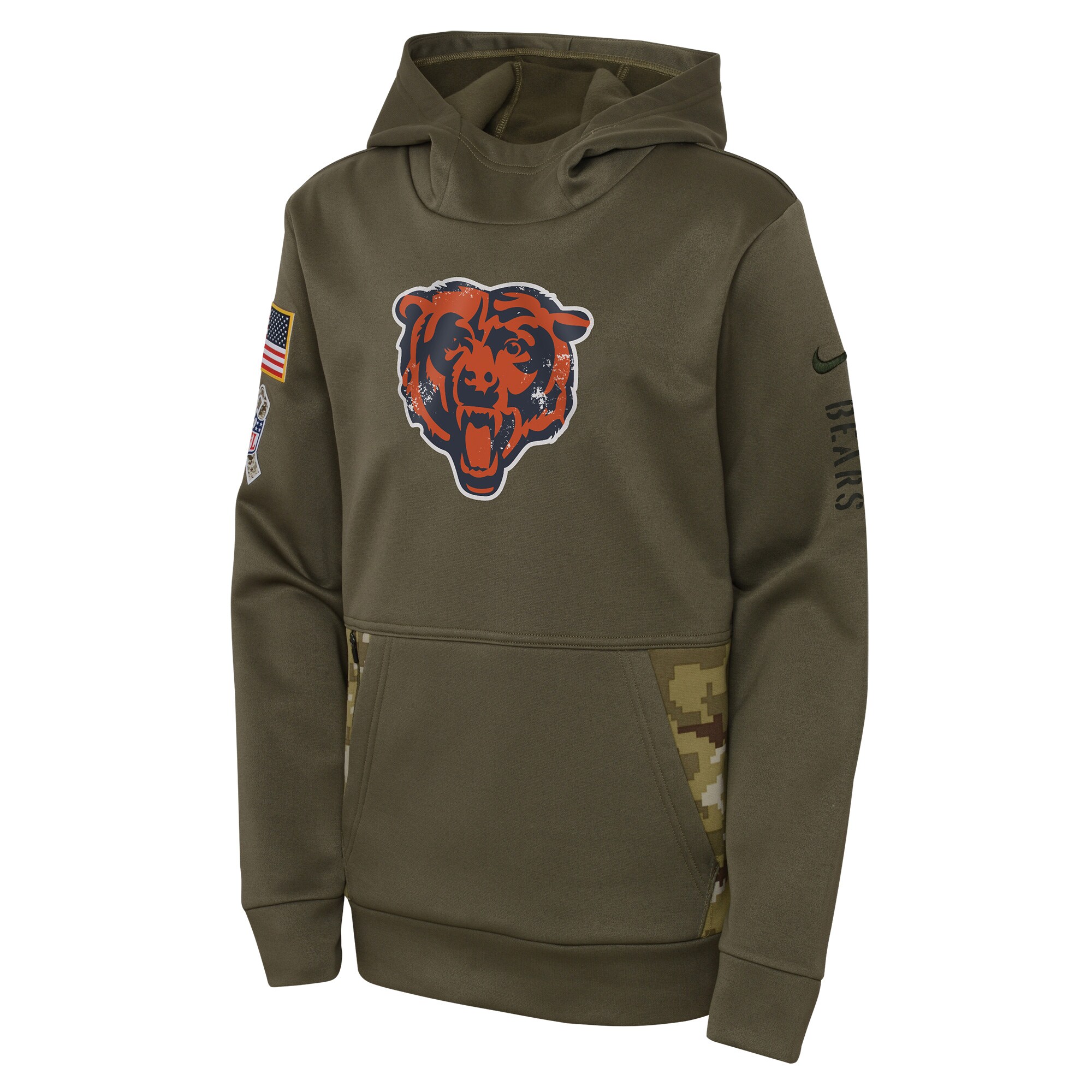 Youth Chicago Bears Nike Olive 2022 Salute To Service Performance Pullover Hoodie