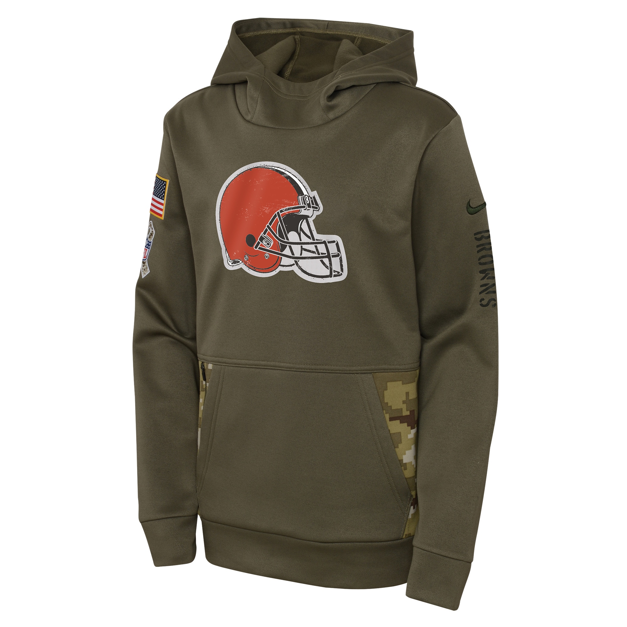Youth Cleveland Browns Nike Olive 2022 Salute To Service Performance Pullover Hoodie