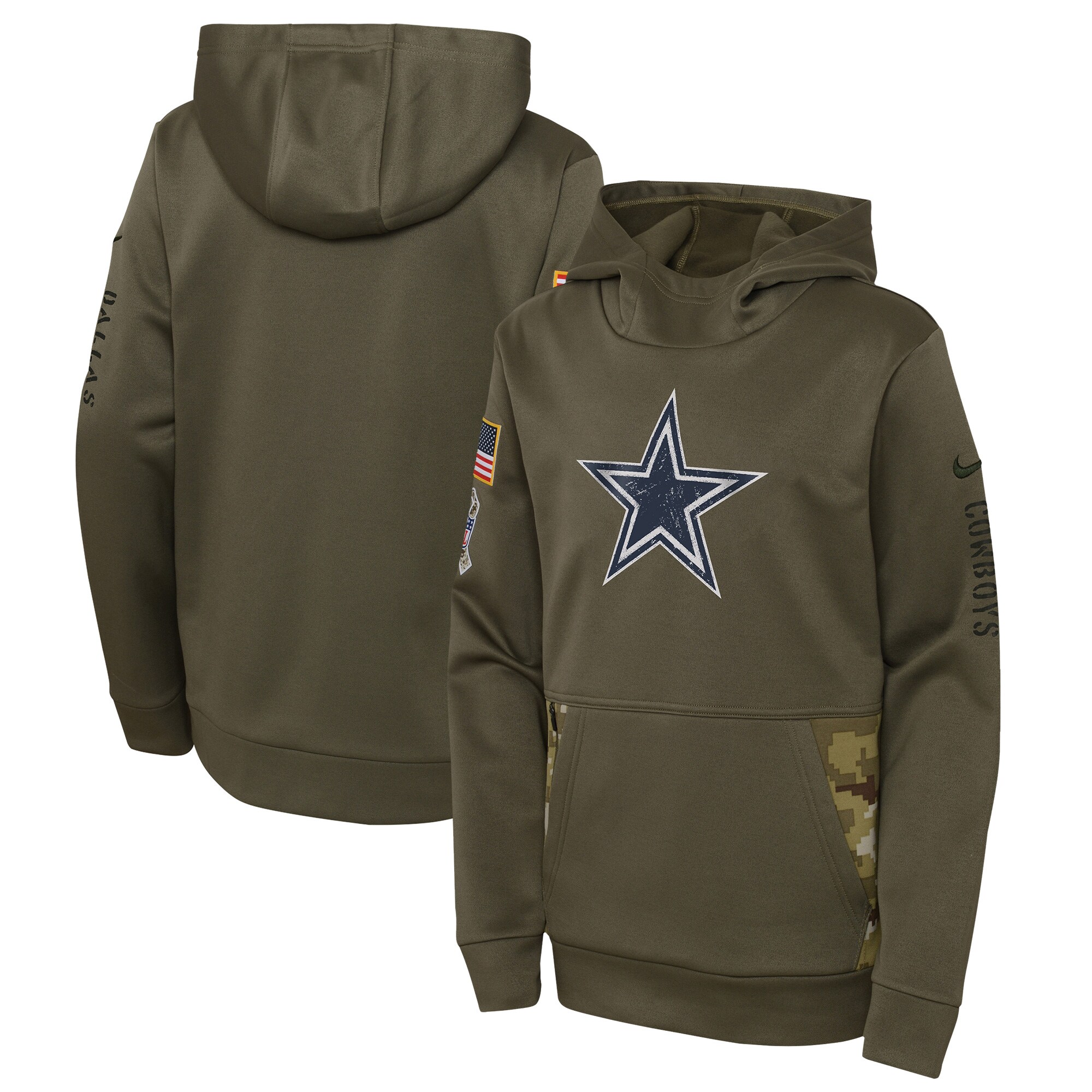 Youth Dallas Cowboys Nike Olive 2022 Salute To Service Performance Pullover Hoodie