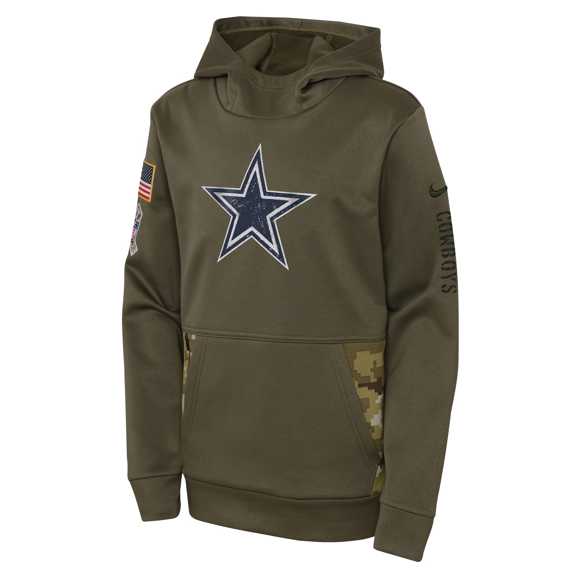 Youth Dallas Cowboys Nike Olive 2022 Salute To Service Performance Pullover Hoodie