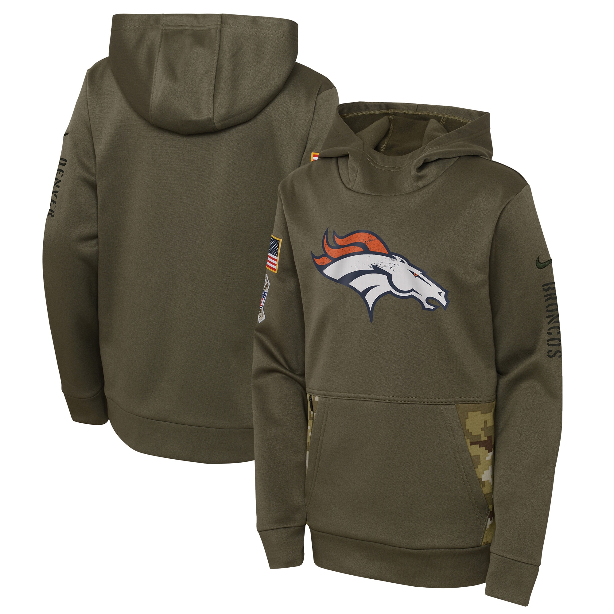Youth Denver Broncos Nike Olive 2022 Salute To Service Performance Pullover Hoodie