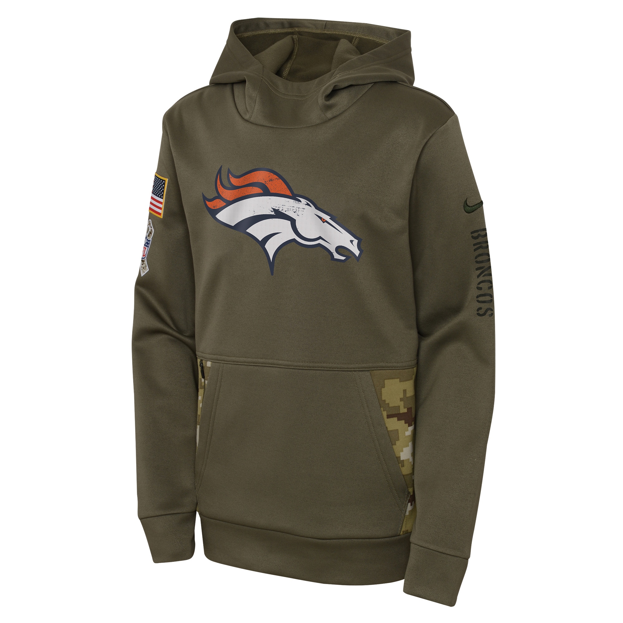 Youth Denver Broncos Nike Olive 2022 Salute To Service Performance Pullover Hoodie