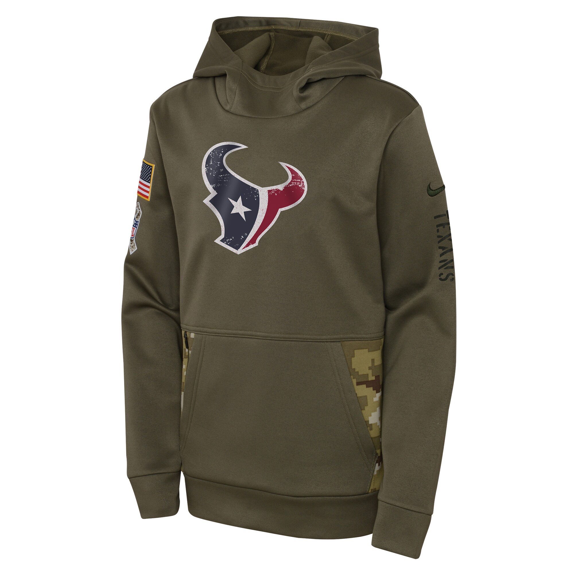 Youth Houston Texans Nike Olive 2022 Salute To Service Performance Pullover Hoodie