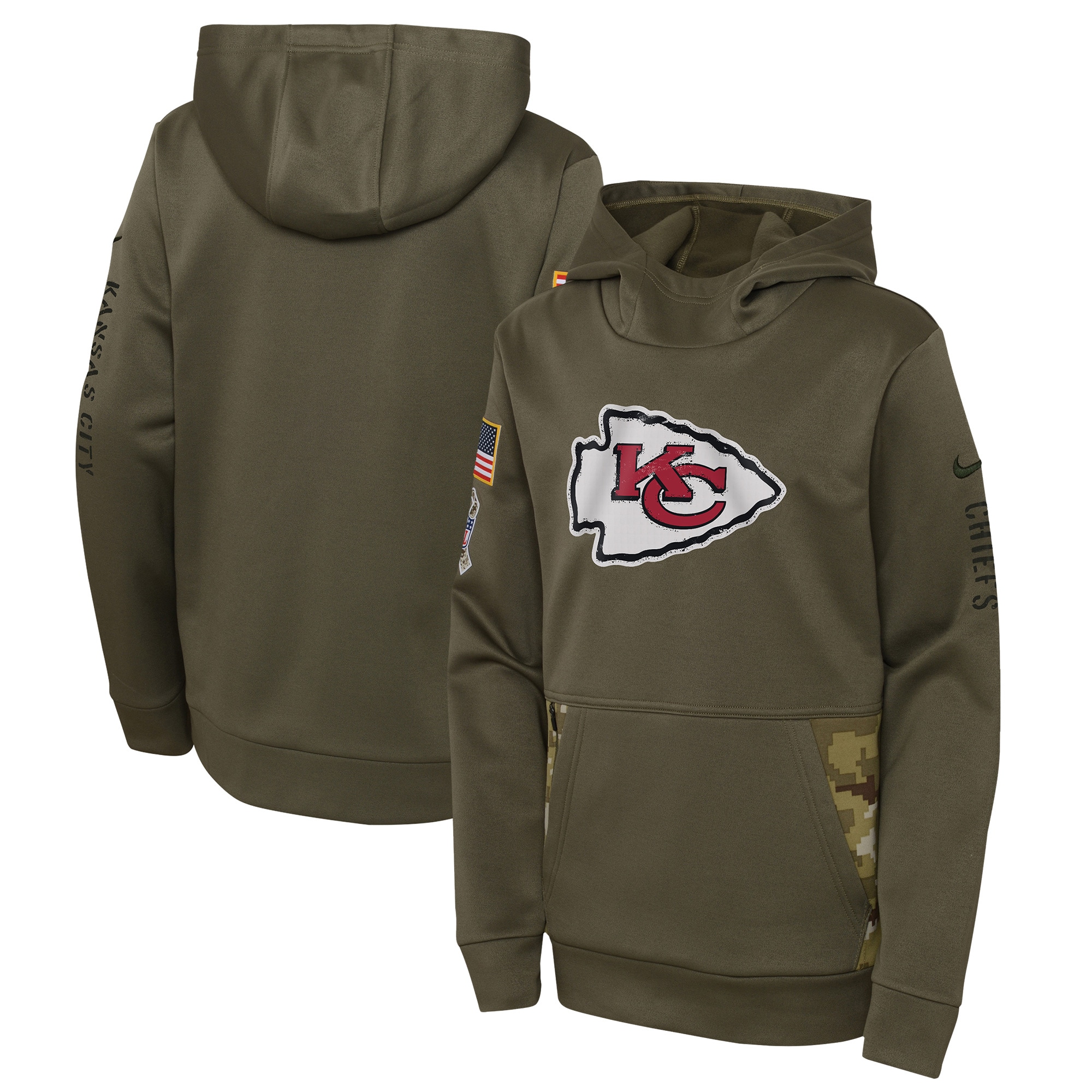 Youth Kansas City Chiefs Nike Olive 2022 Salute To Service Performance Pullover Hoodie