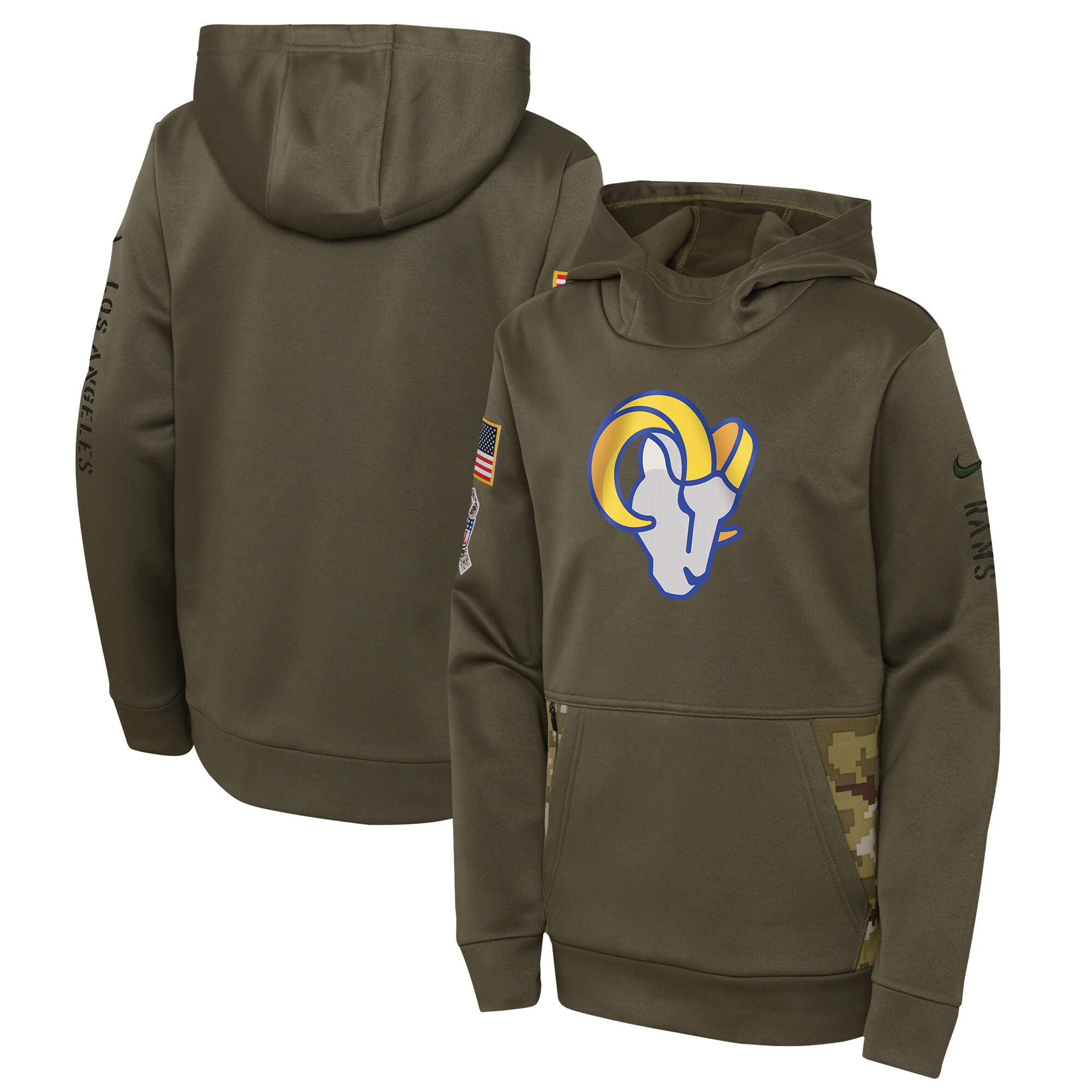 Youth Los Angeles Rams Nike Olive 2022 Salute To Service Performance Pullover Hoodie