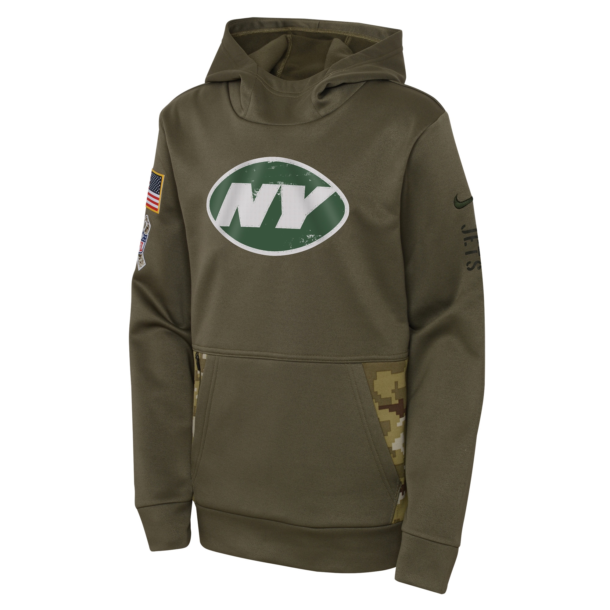 Youth New York Jets Nike Olive 2022 Salute To Service Performance Pullover Hoodie