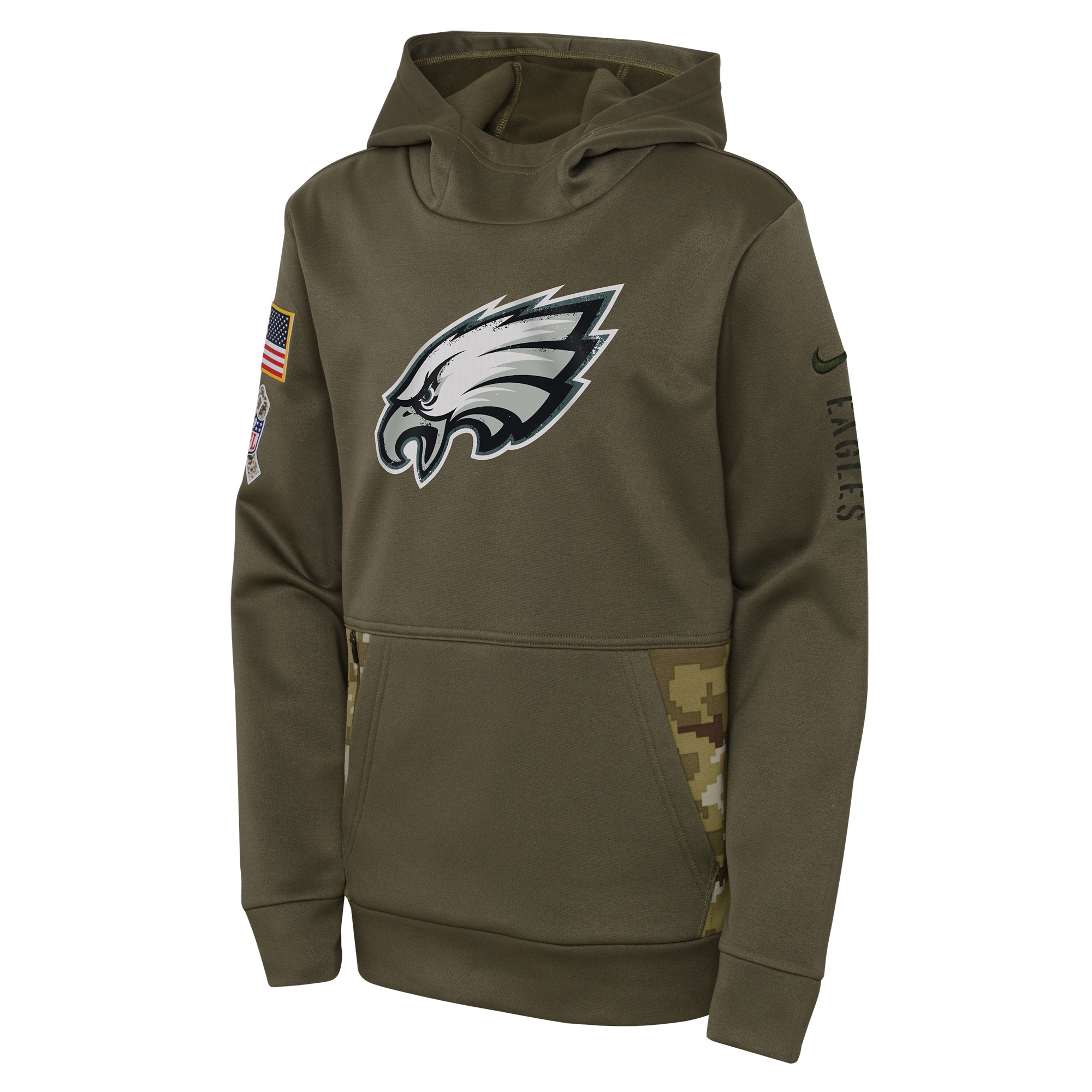 Youth Philadelphia Eagles Nike Olive 2022 Salute To Service Performance Pullover Hoodie
