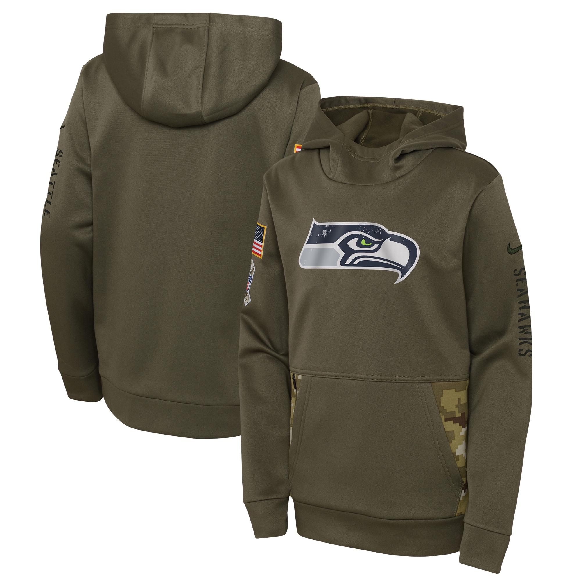 Youth Seattle Seahawks Nike Olive 2022 Salute To Service Performance Pullover Hoodie
