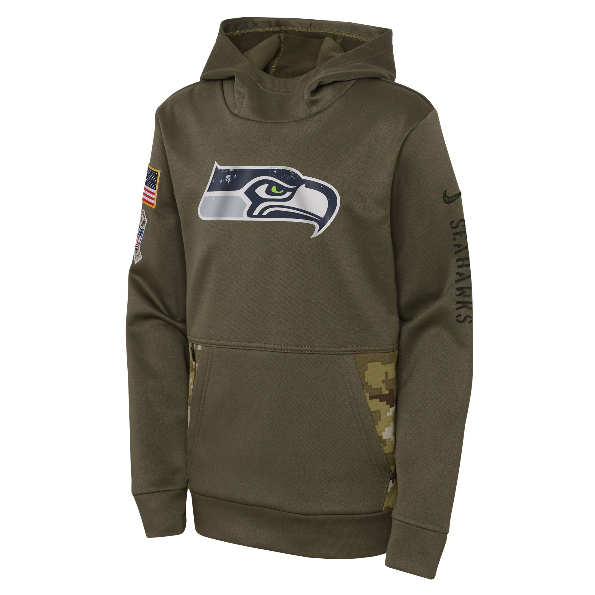 Youth Seattle Seahawks Nike Olive 2022 Salute To Service Performance Pullover Hoodie