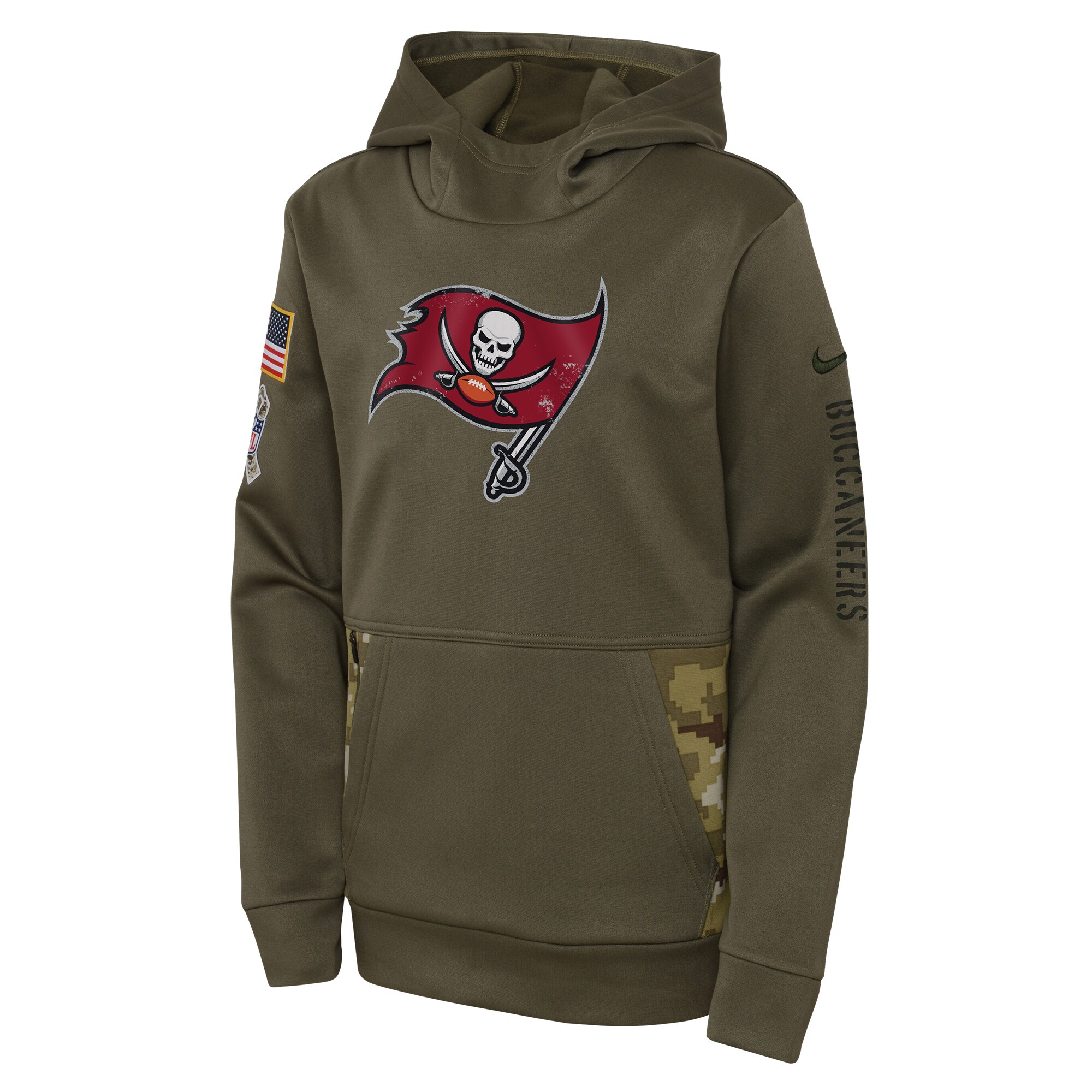 Youth Tampa Bay Buccaneers Nike Olive 2022 Salute To Service Performance Pullover Hoodie
