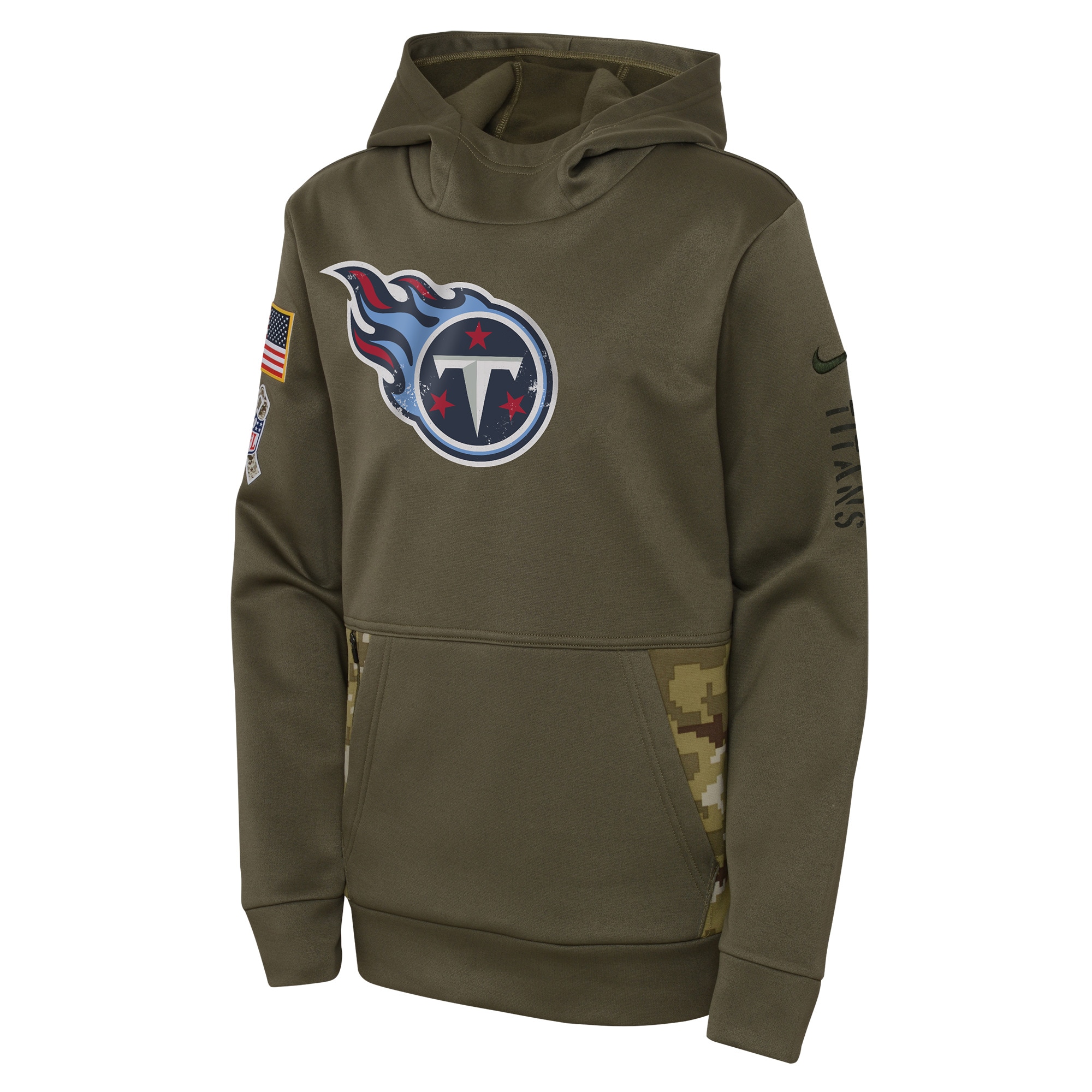 Youth Tennessee Titans Nike Olive 2022 Salute To Service Performance Pullover Hoodie