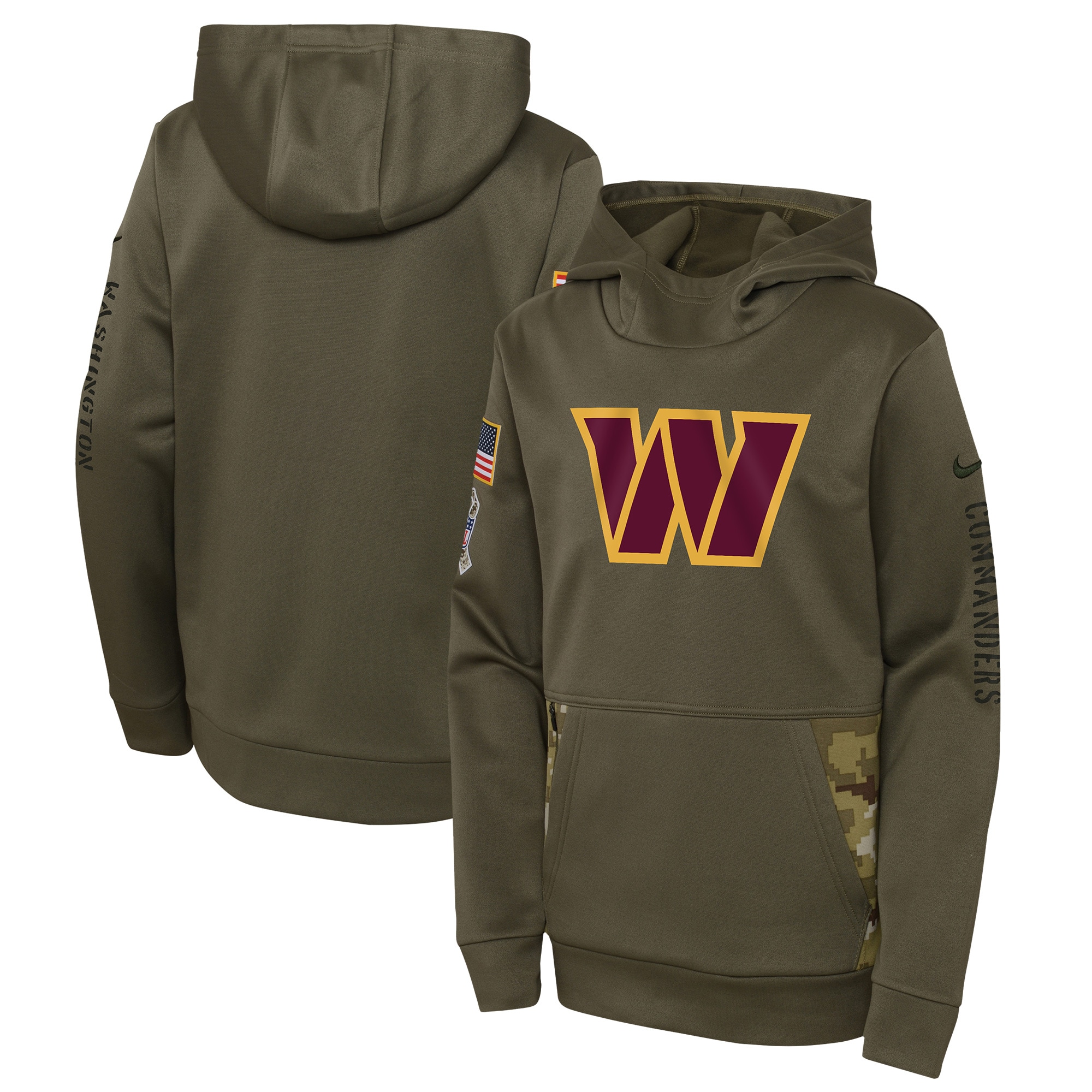 Youth Washington Commanders Nike Olive 2022 Salute To Service Performance Pullover Hoodie